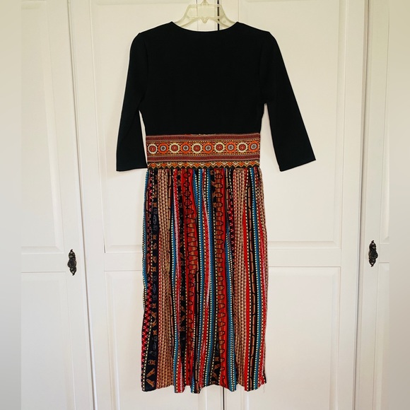 Midi Dress with Festive Patterned Skirt - Picture 2 of 5